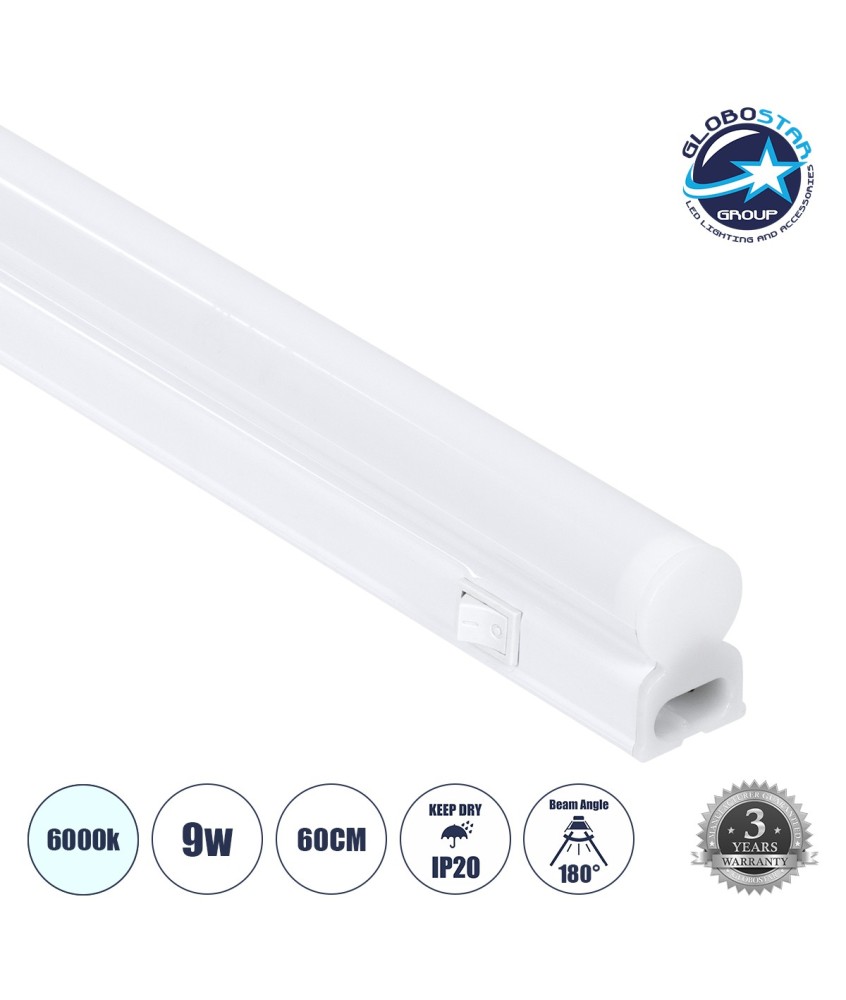 GLOBOSTAR® TUBO 60787 Γραμμικό Επεκτεινόμενο Φωτιστικό T5 60cm LED 9W 900lm 180° AC 220-240V IP20 Ψυχρό Λευκό 6000K - Lumileds SMD Chip - Λευκό Γαλακτερό - Μ60 x Π2.2 x Υ3.5cm - 3 Χρόνια Εγγύση